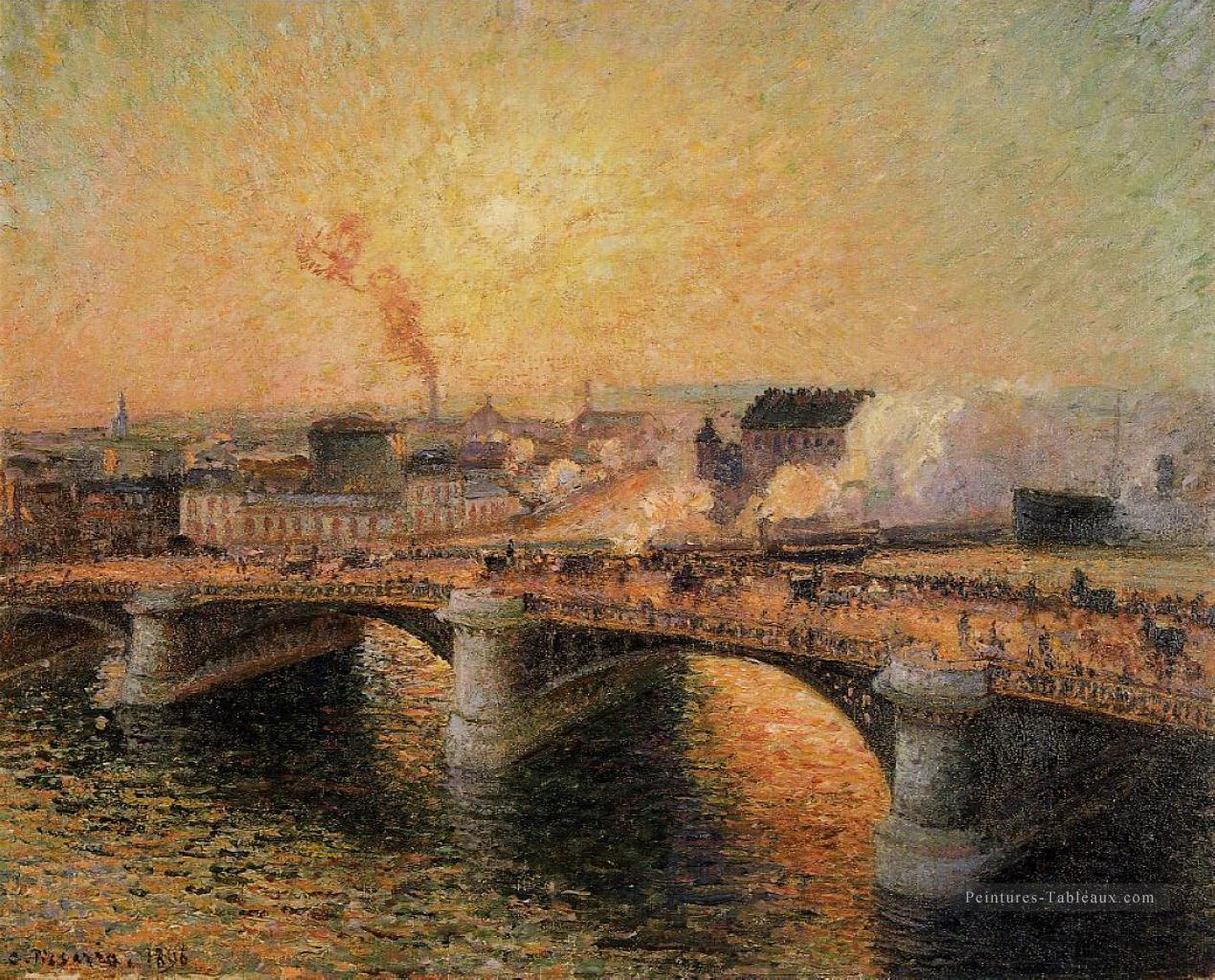 le pont boieldieu rouen au coucher du soleil 1896 Camille Pissarro Peintures à l'huile
